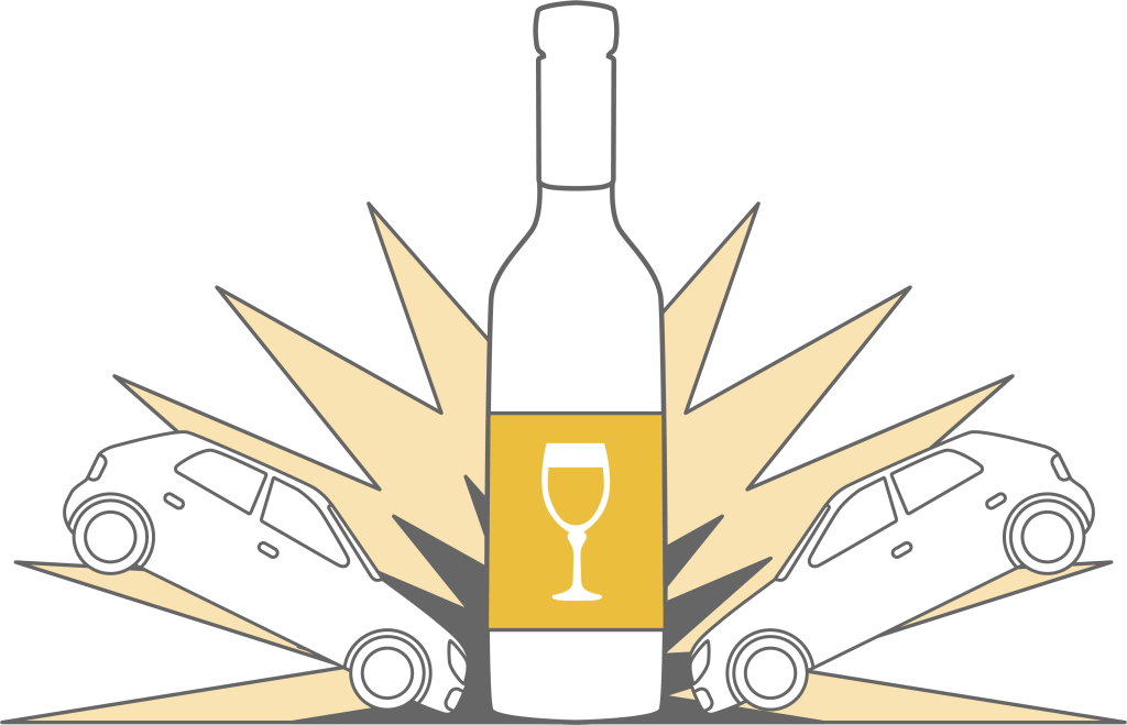 bottle of wine and two cars in auto accident 